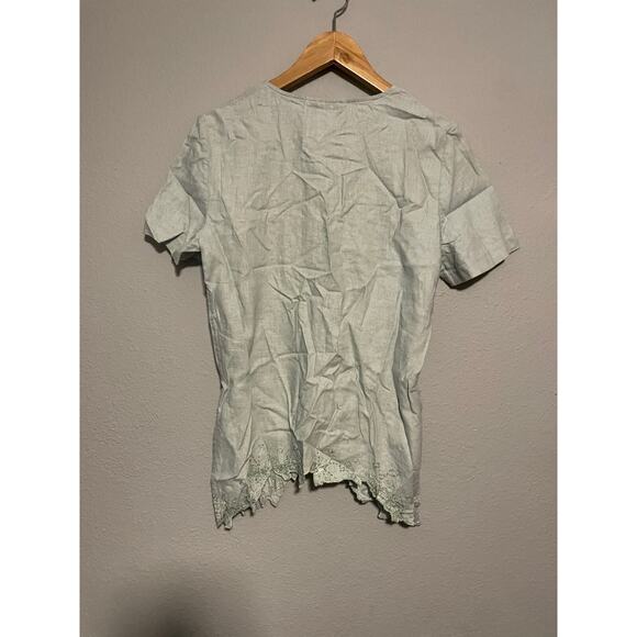 Vintage Womens Cardigan Size 10 Green Linen Blend Beaded Embroidered Fairy 90s - Picture 4 of 7